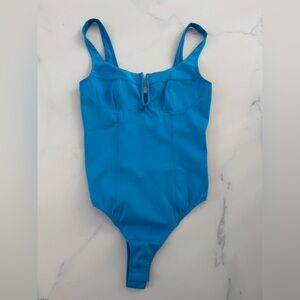 Astr vibrant blue bodysuit with front keyhole
